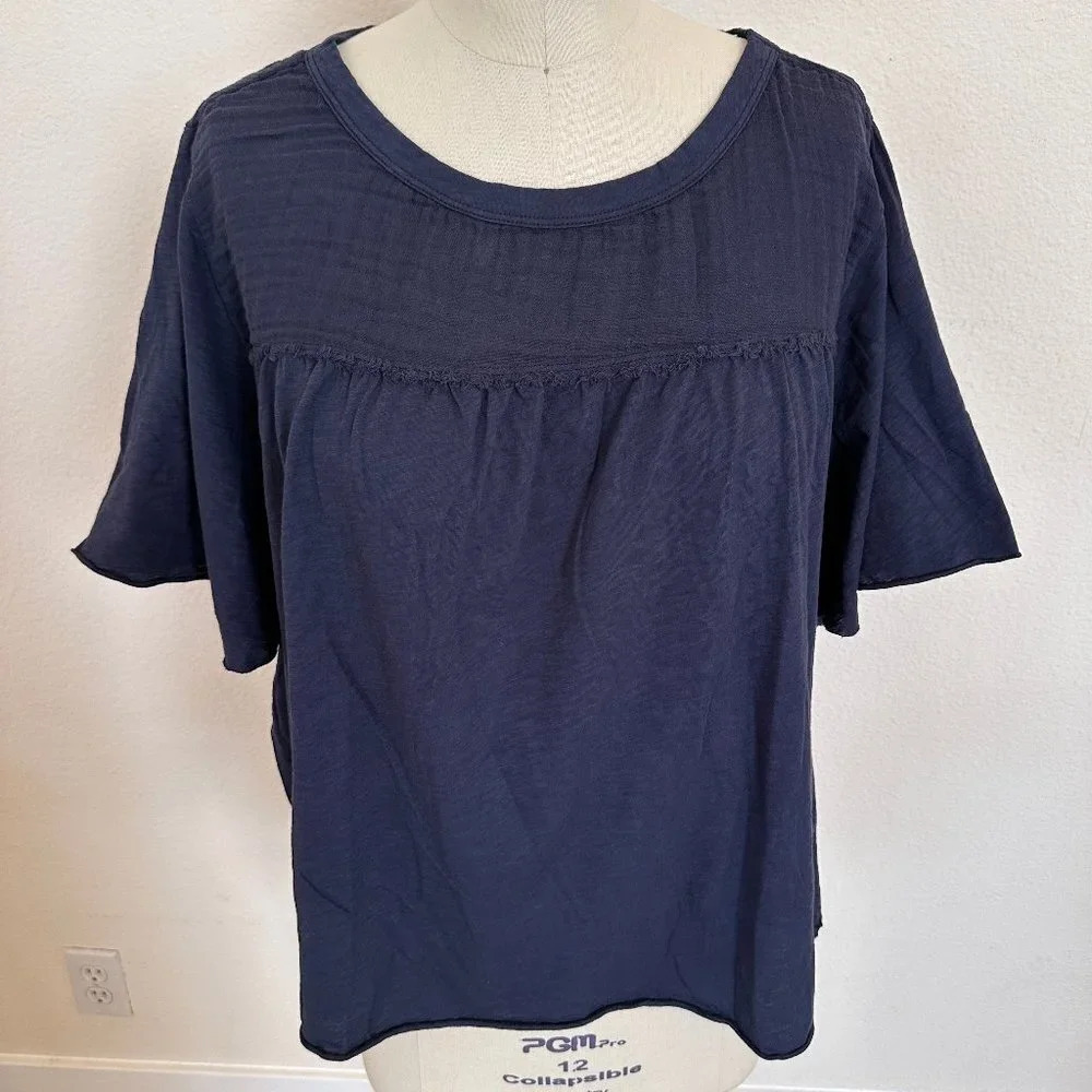 Michael Stars Pima Cotton Gauze Mixed Media Top in Navy - Size 2X